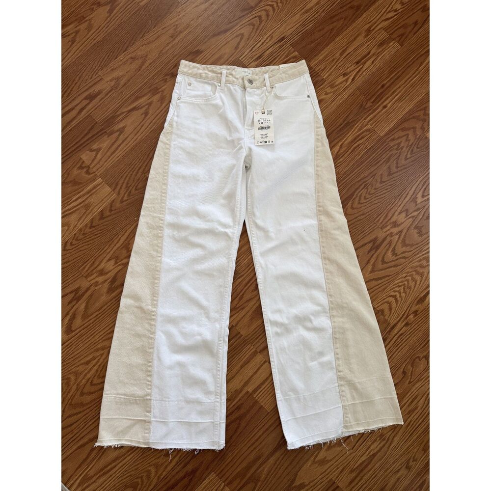 Zara Z1975 Wide Leg Color Block Jeans Ecru White NWT Size 4